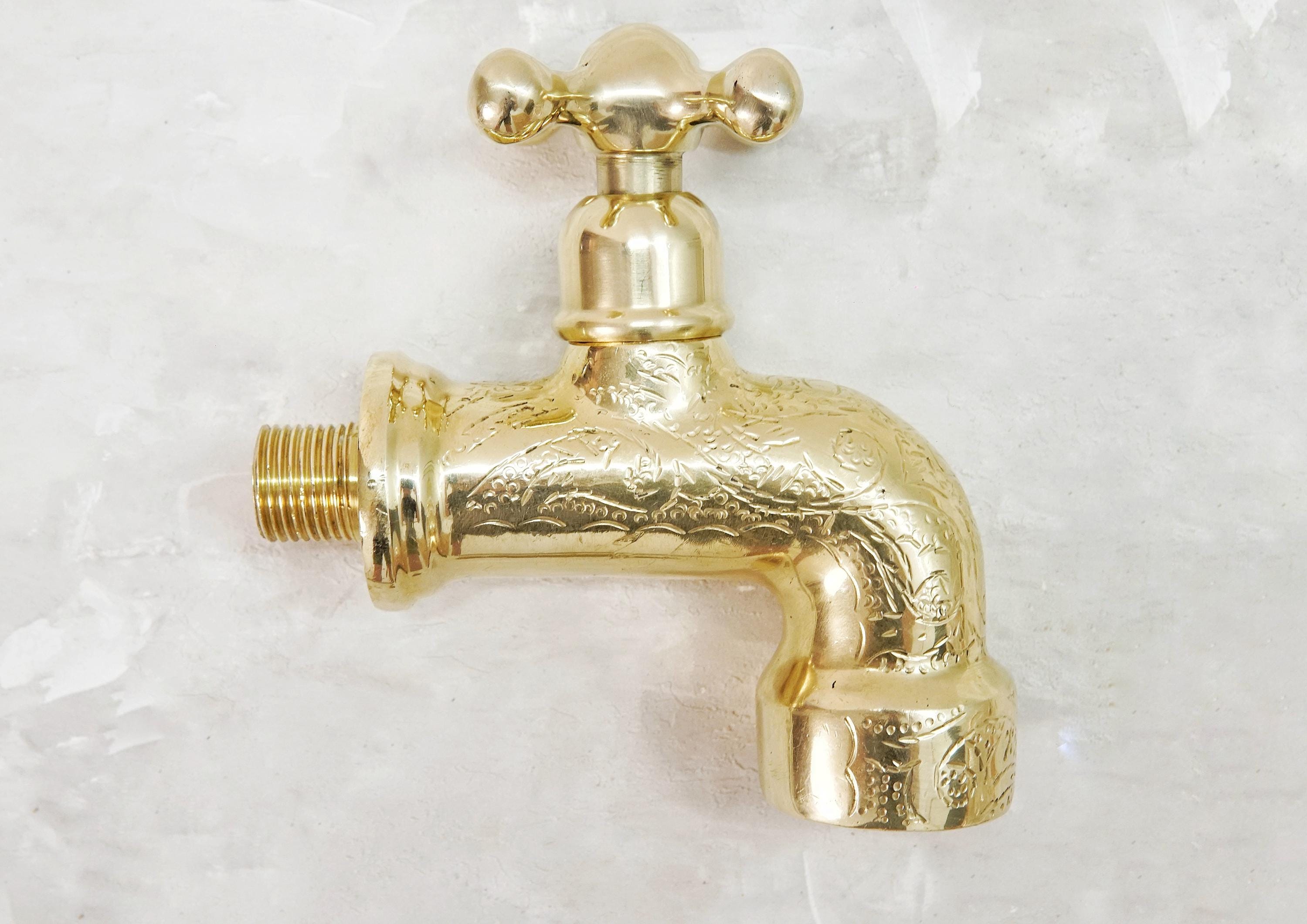 Engraved Unlacquered Brass Faucet: Moroccan Single-Hole Tap