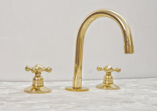 Unlacquered Brass Bathroom Faucet: Widespread 3-Hole Sink Fixture