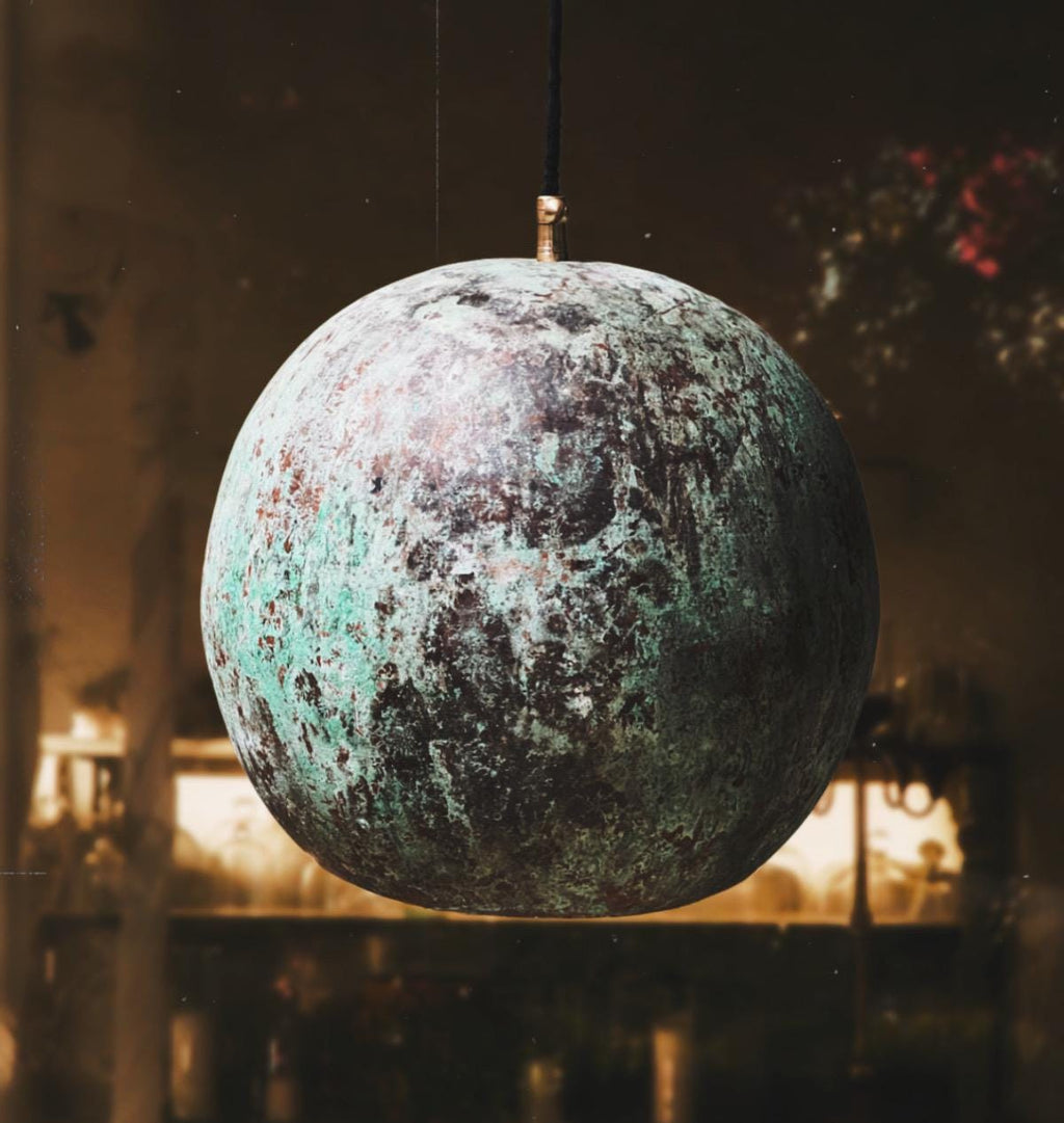Handmade Verdigris Copper Pendant Light: Farmhouse Kitchen Lighting