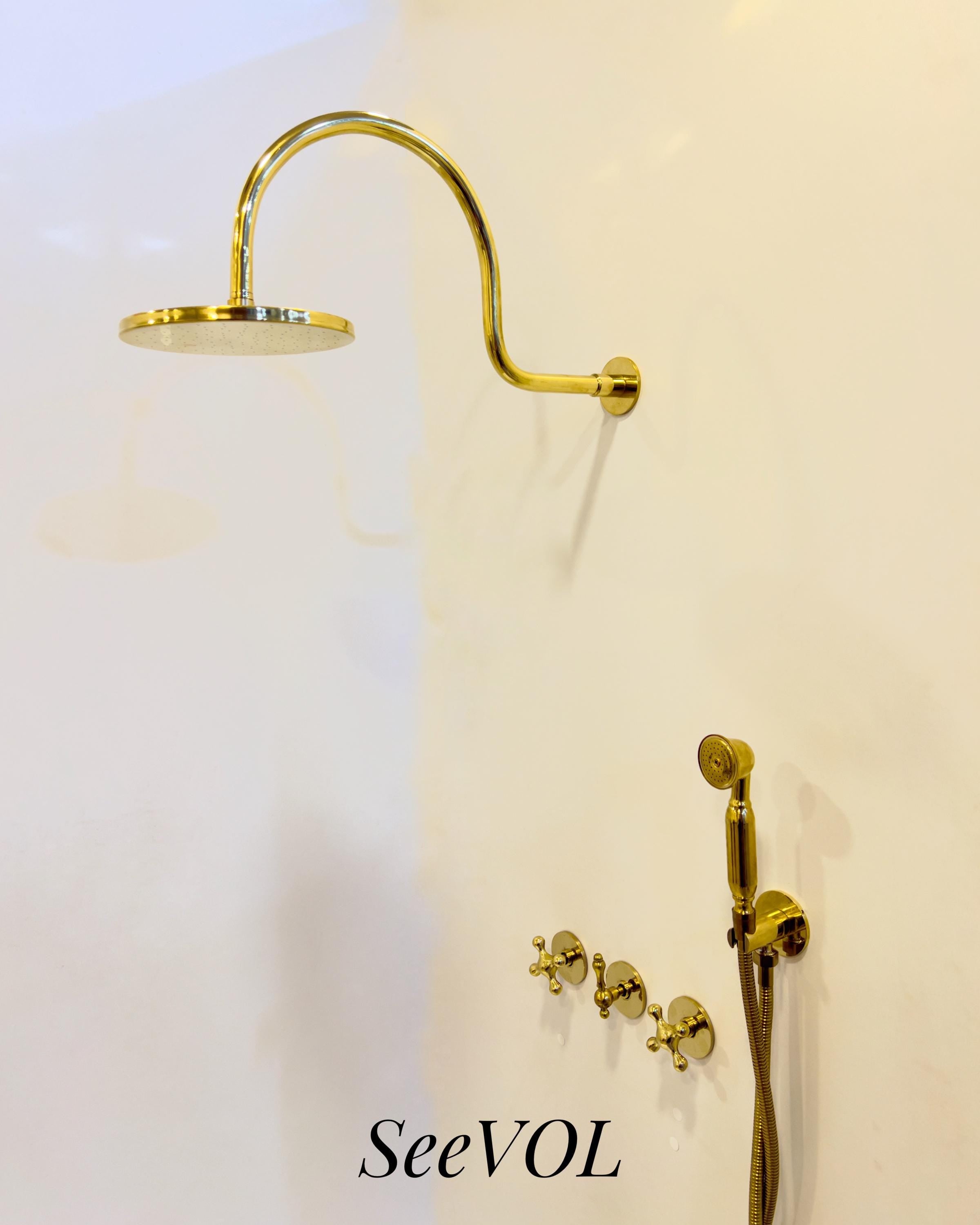 Unlacquered Brass Shower System, Handheld Set and SetHead, Rain shower, Hand made