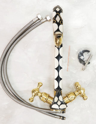 Handcrafted Brass & Resin Faucet: Geometric Inlay Gooseneck Design
