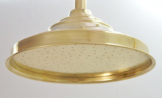 Unlacquered Brass Rainfall Shower System, Solid Brass, Exposed Pipe
