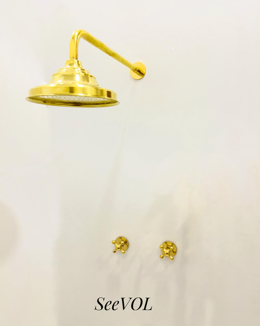 Luxury Unlacquered Brass Wall-Mounted Shower System with Overhead & Handheld Sprayer