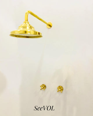 Luxury Unlacquered Brass Wall-Mounted Shower System with Overhead & Handheld Sprayer