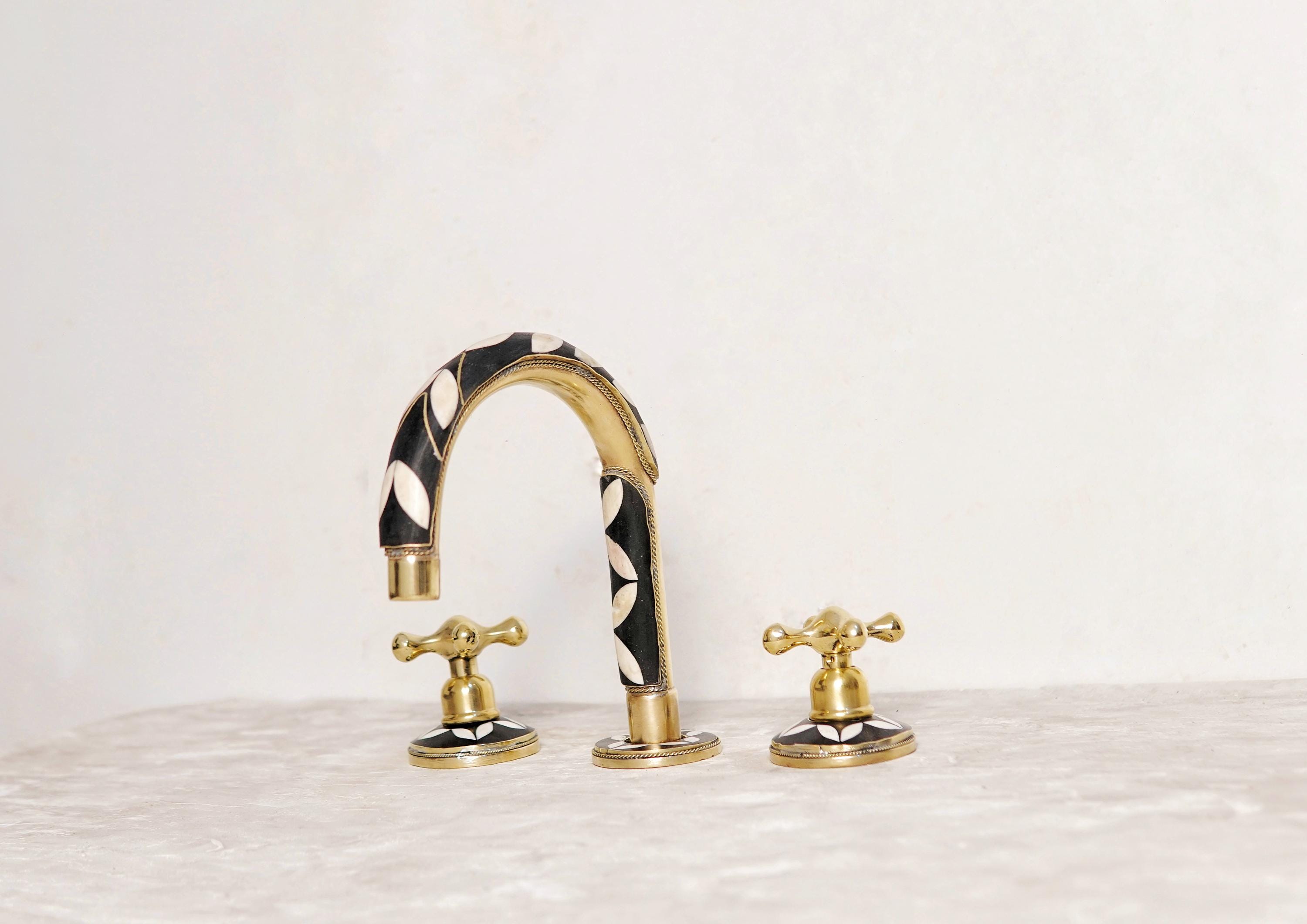 Unlacquered Brass Resin Bathroom Faucet: Resin Vanity, 3-Hole Deck Mount