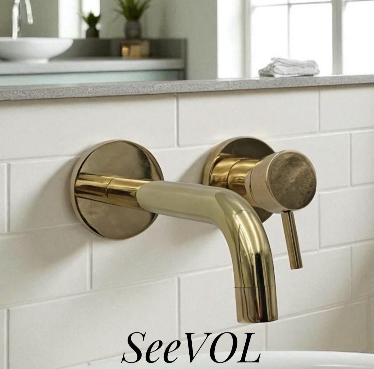 Unlacquered Brass Wall Mount Faucet, Single Handle Mixer, Vintage Solid Brass