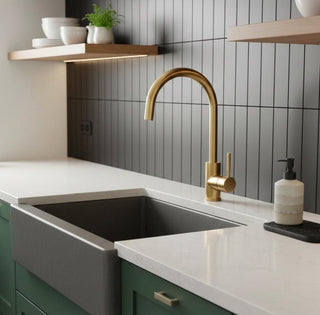 Unlacquered Brass Single Handle, Deck Mount Standard Kitchen Faucet with Side Spray