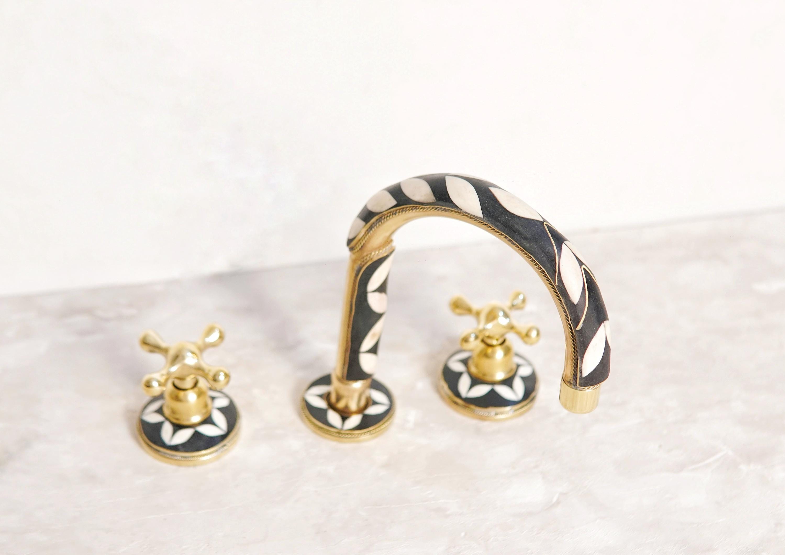 Unlacquered Brass Resin Bathroom Faucet: Resin Vanity, 3-Hole Deck Mount