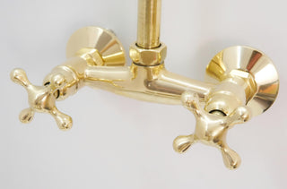 Unlacquered Brass Rainfall Shower System, Exposed Pipe
