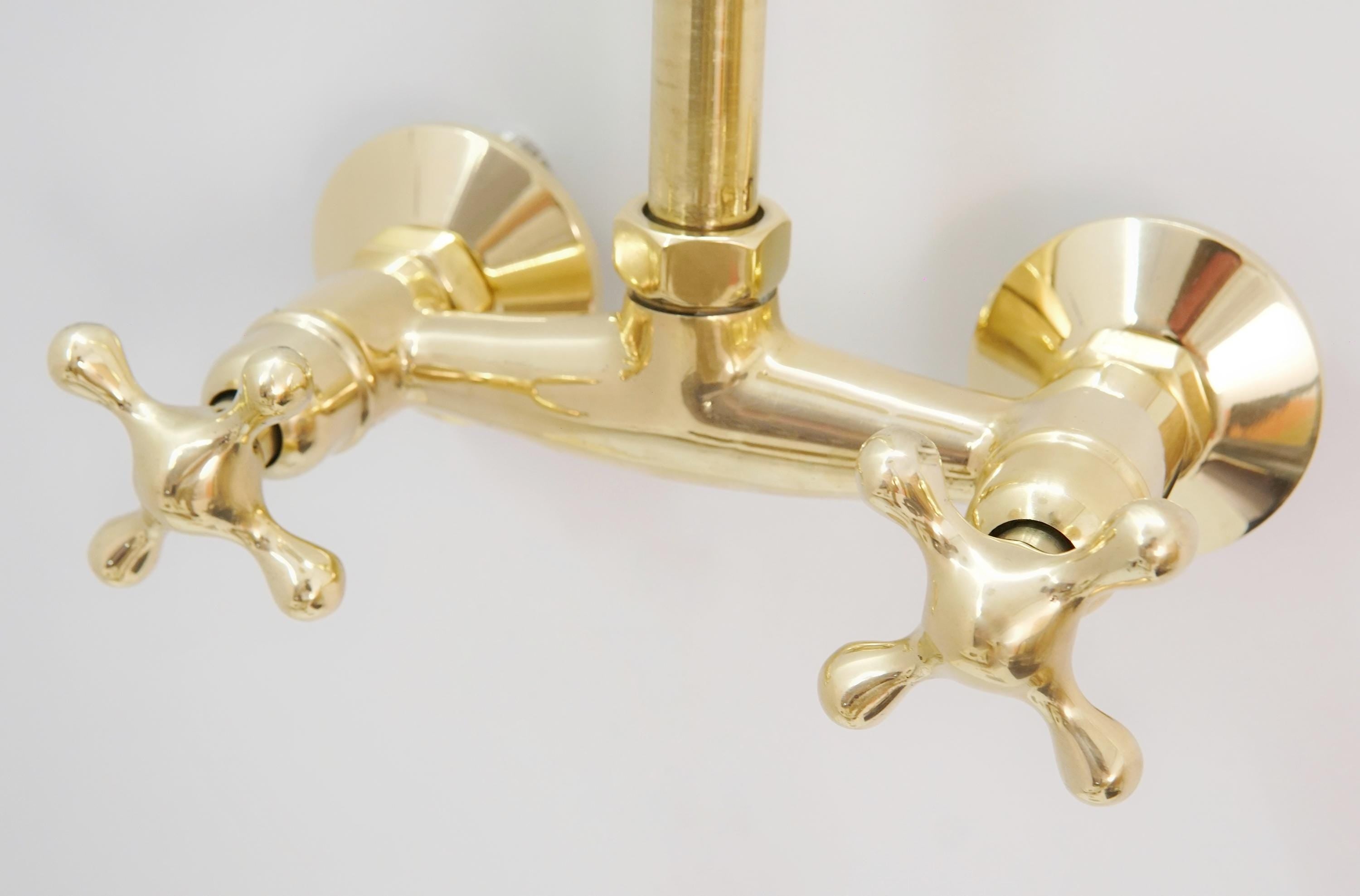 Unlacquered Brass Rainfall Shower System, Exposed Pipe