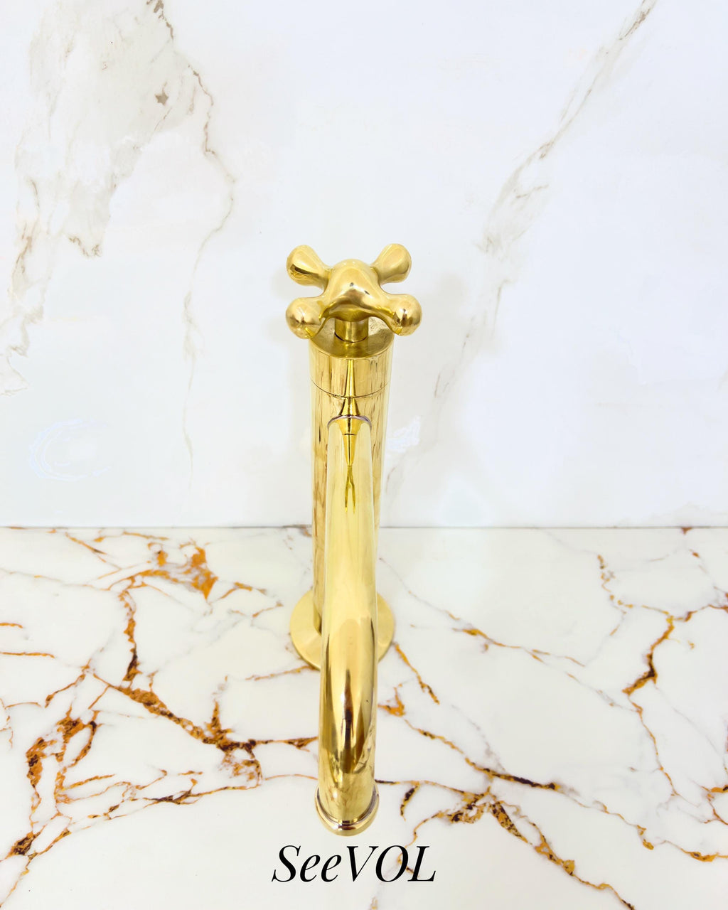 Handmade Unlacquered Brass Faucet, Solid Brass Vessel Sink Tap