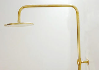 Unlacquered Brass Rainfall Shower System, Solid Brass, Exposed Pipe