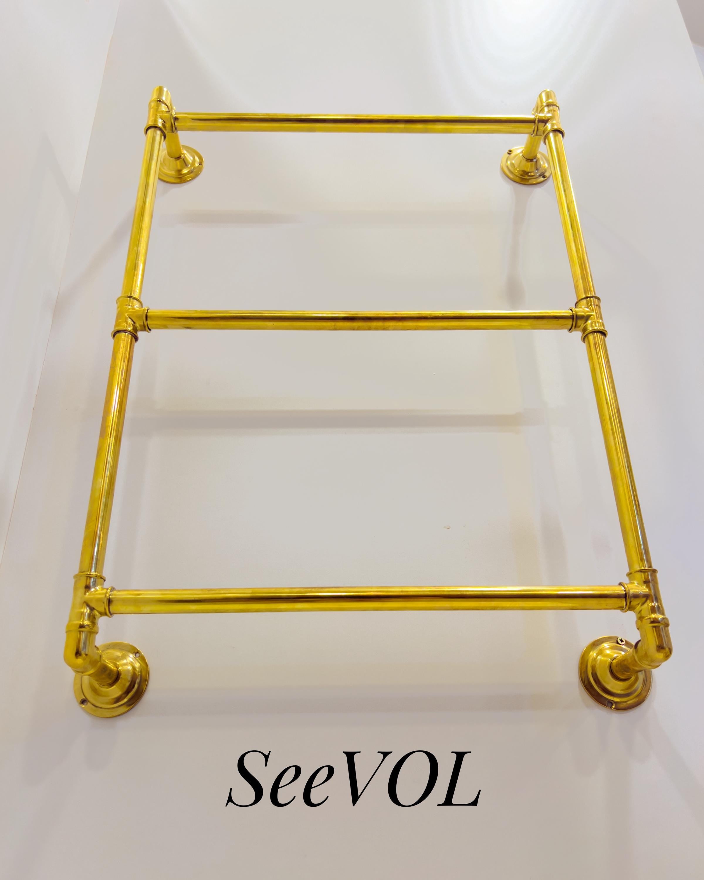 Unlacquered Brass Towel Rack, Vintage Wall Mounted Bathroom Accessory