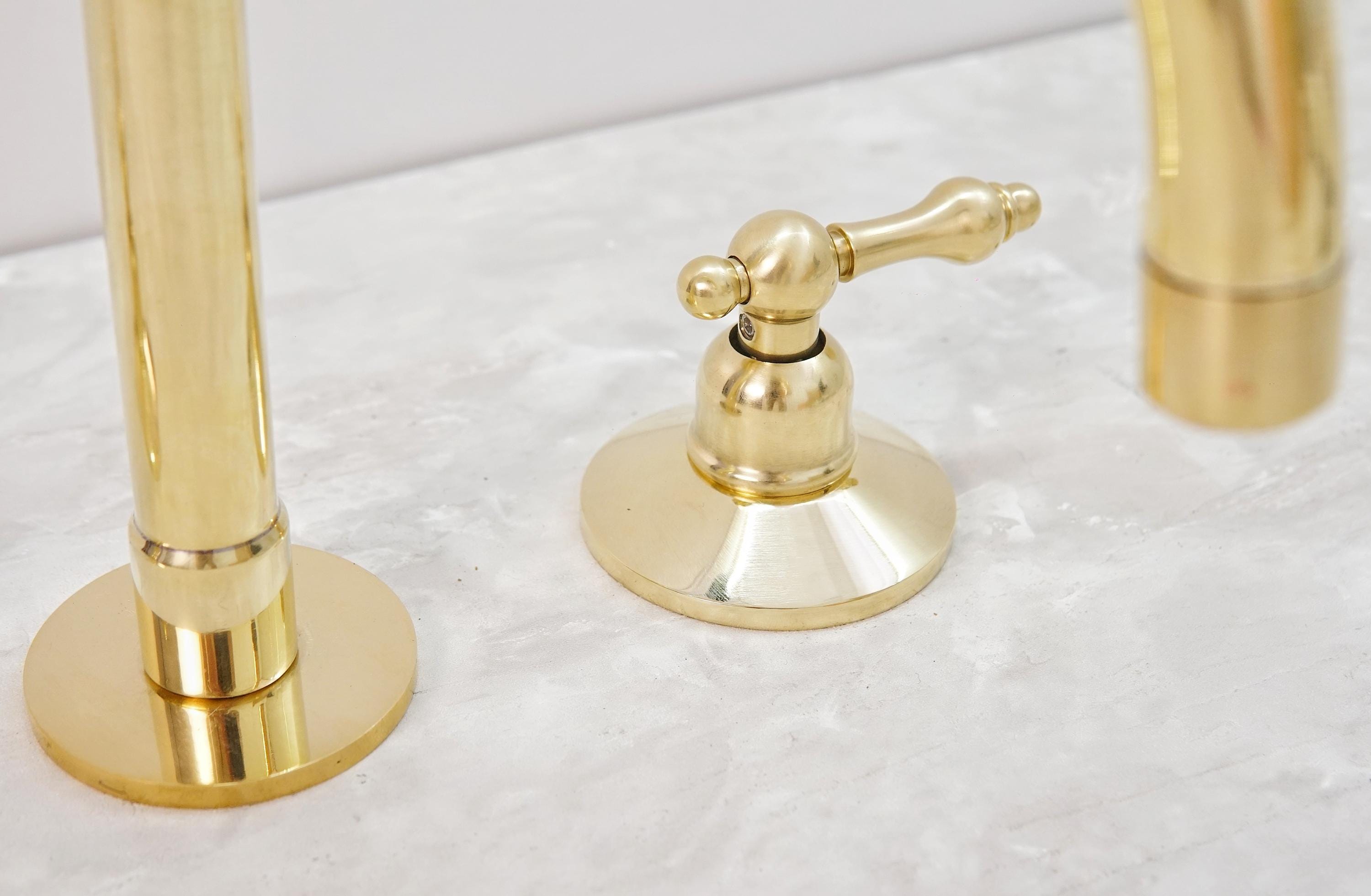 Solid Brass Bathroom Faucet, 3-Hole Deck Mount, Vintage Style