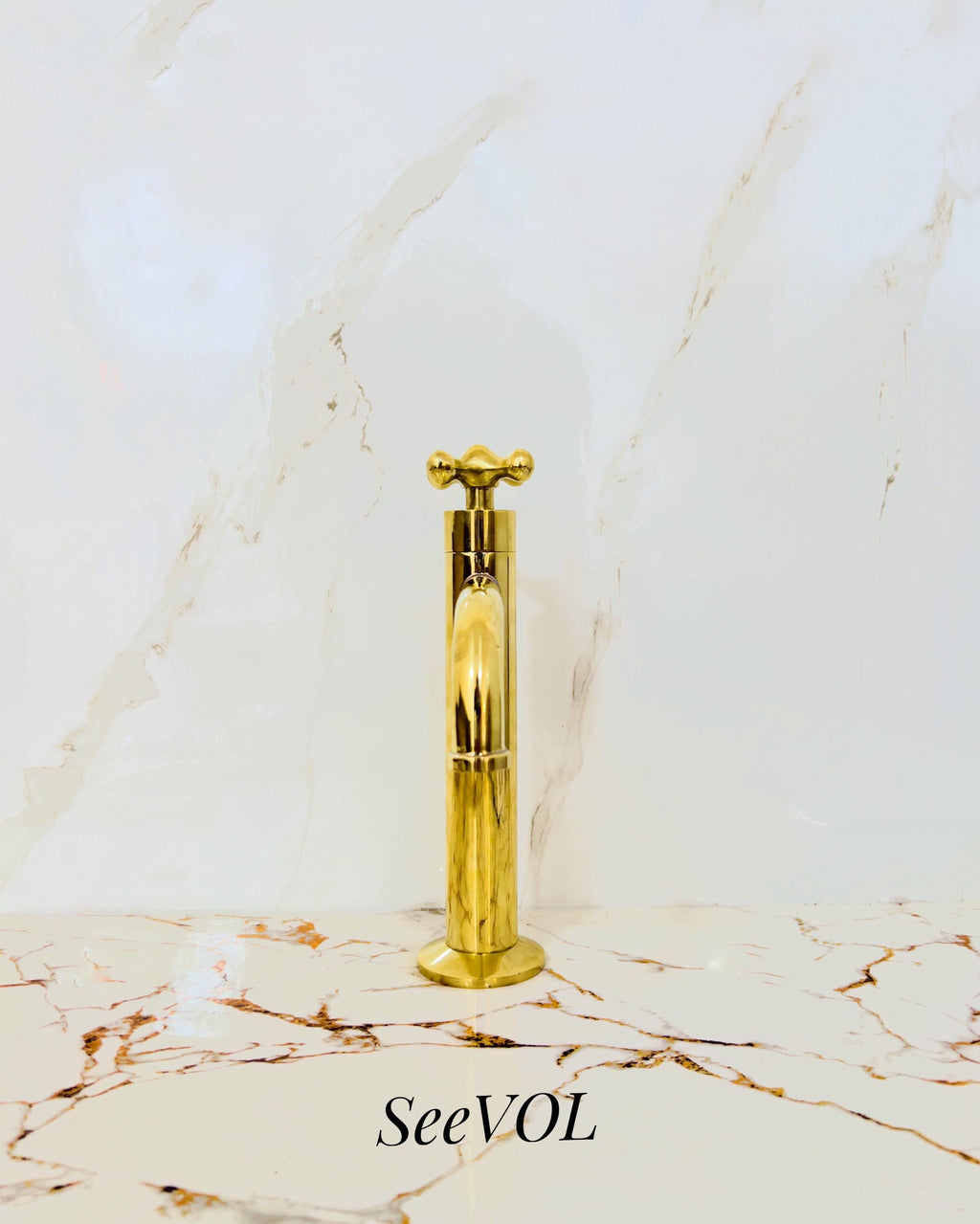 Handmade Unlacquered Brass Faucet, Solid Brass Vessel Sink Tap