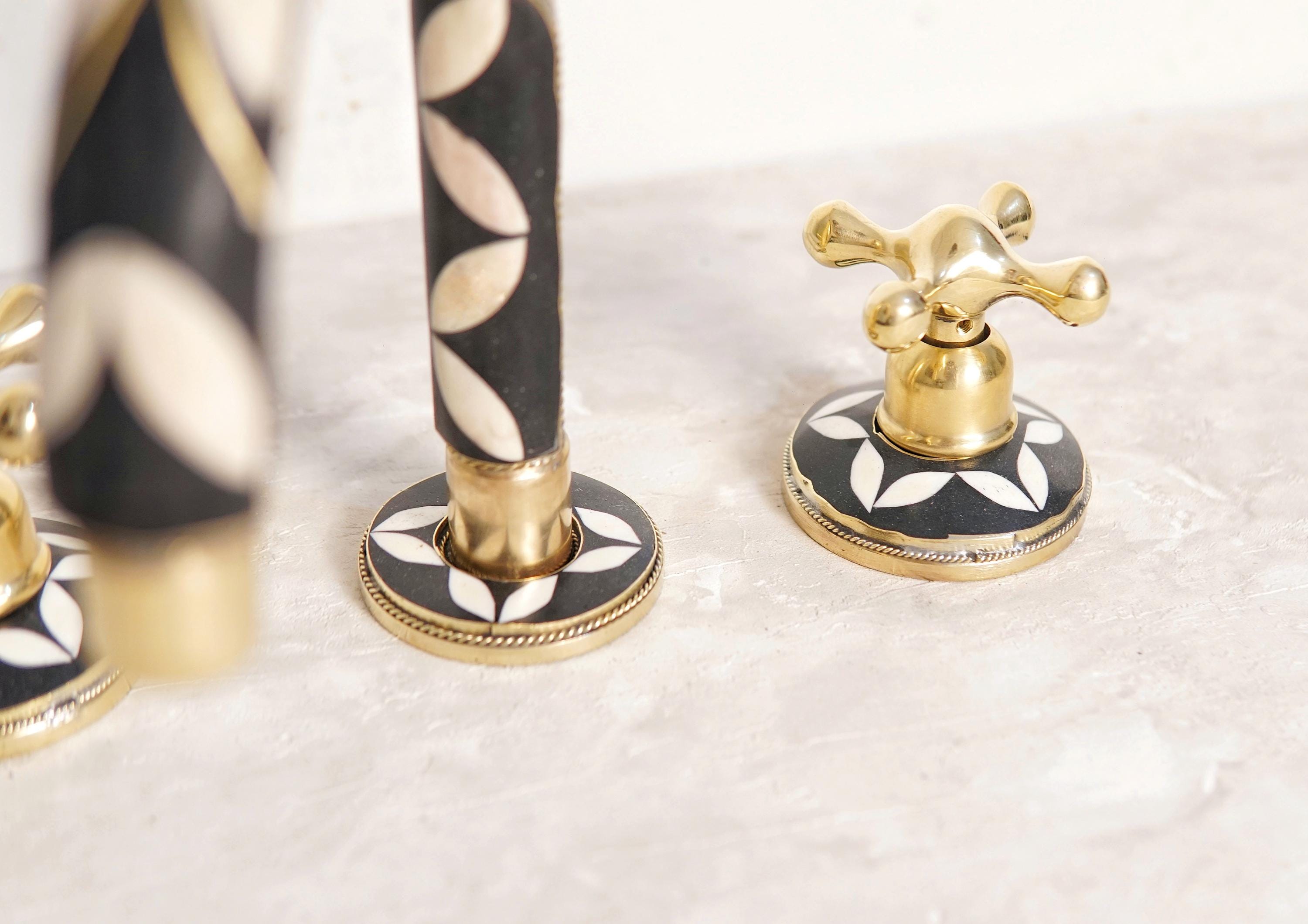 Unlacquered Brass Resin Bathroom Faucet: Resin Vanity, 3-Hole Deck Mount