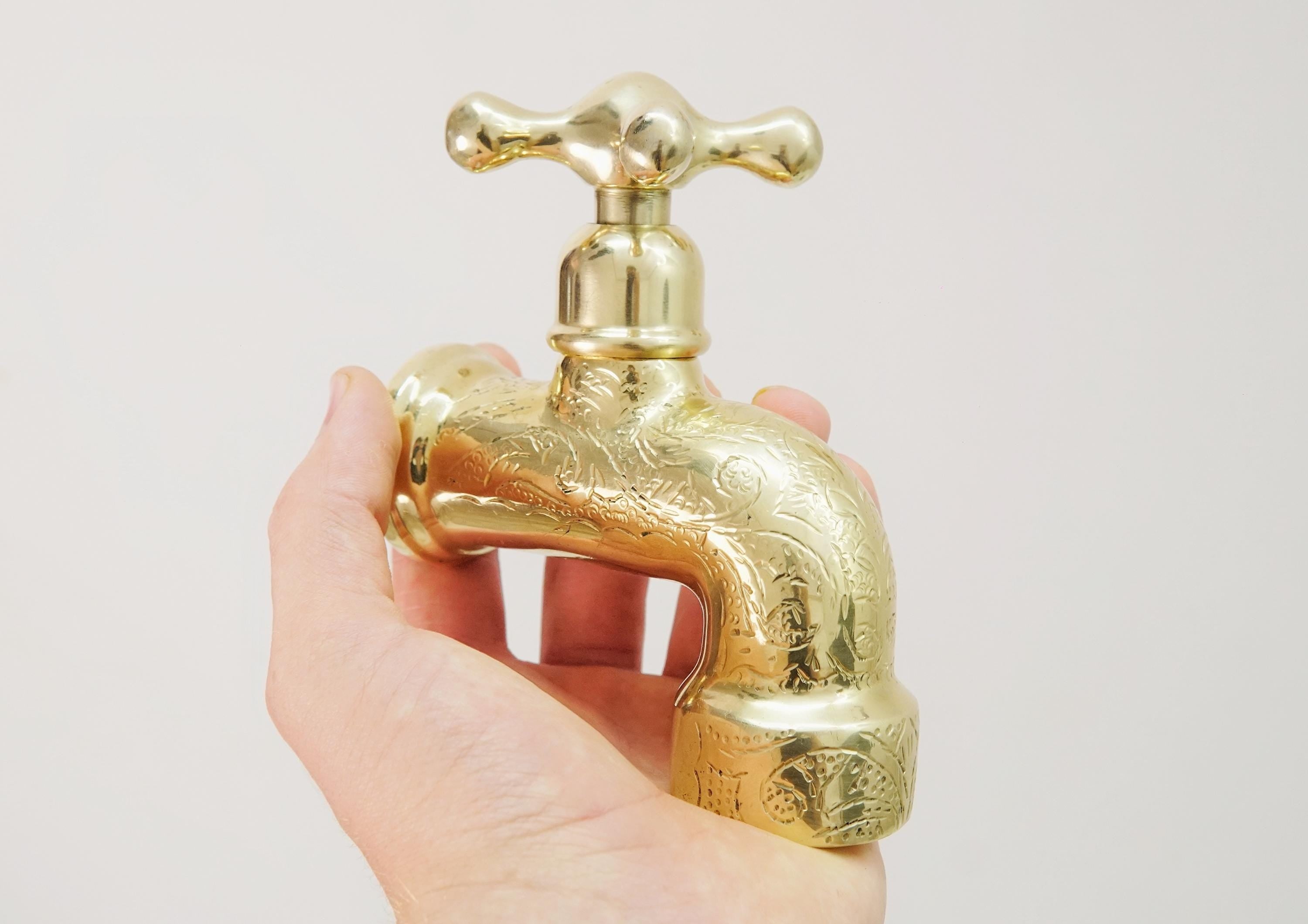 Engraved Unlacquered Brass Faucet: Moroccan Single-Hole Tap