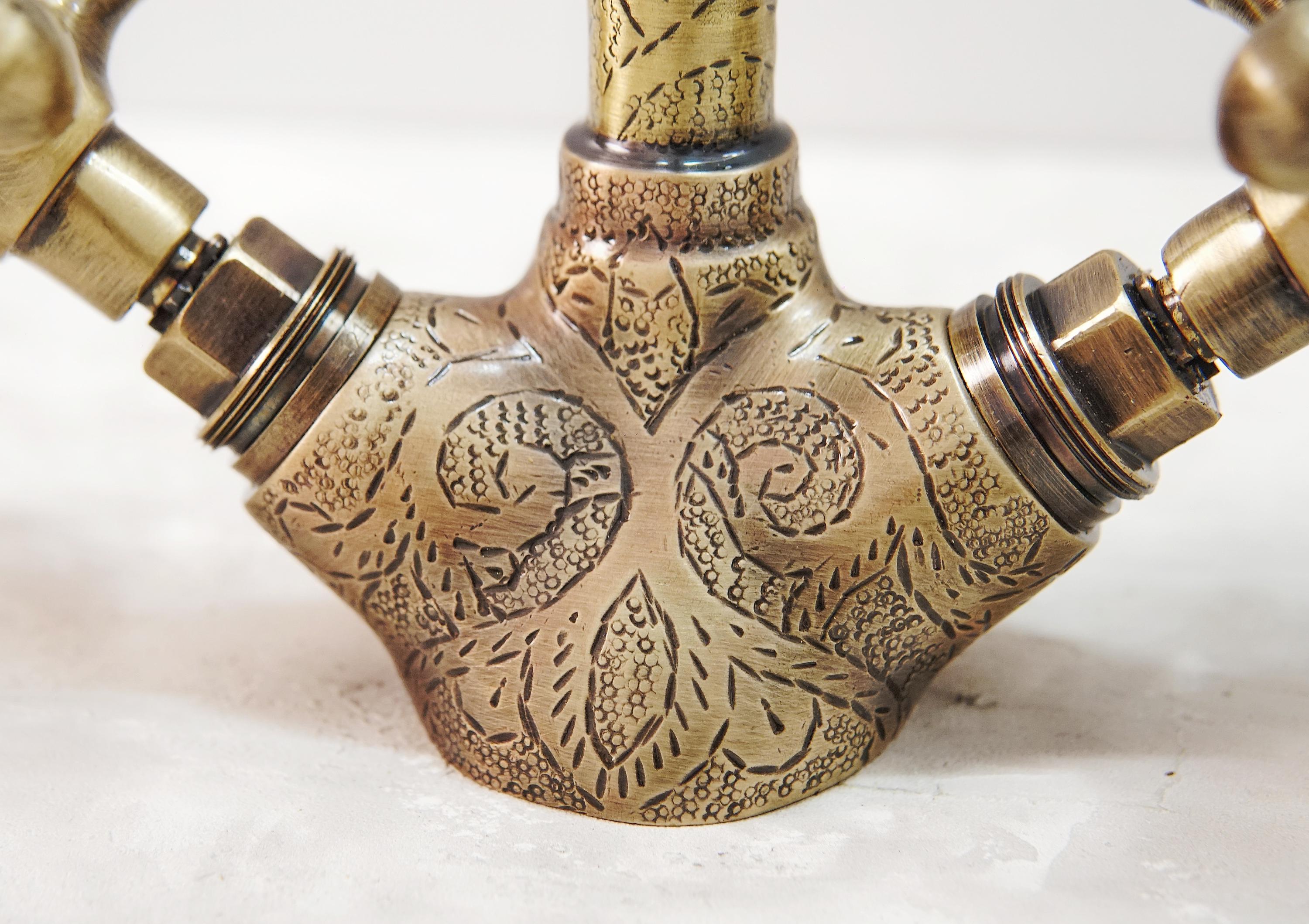 Handcrafted Engraved Brass Faucet: Antique Double Handle Design