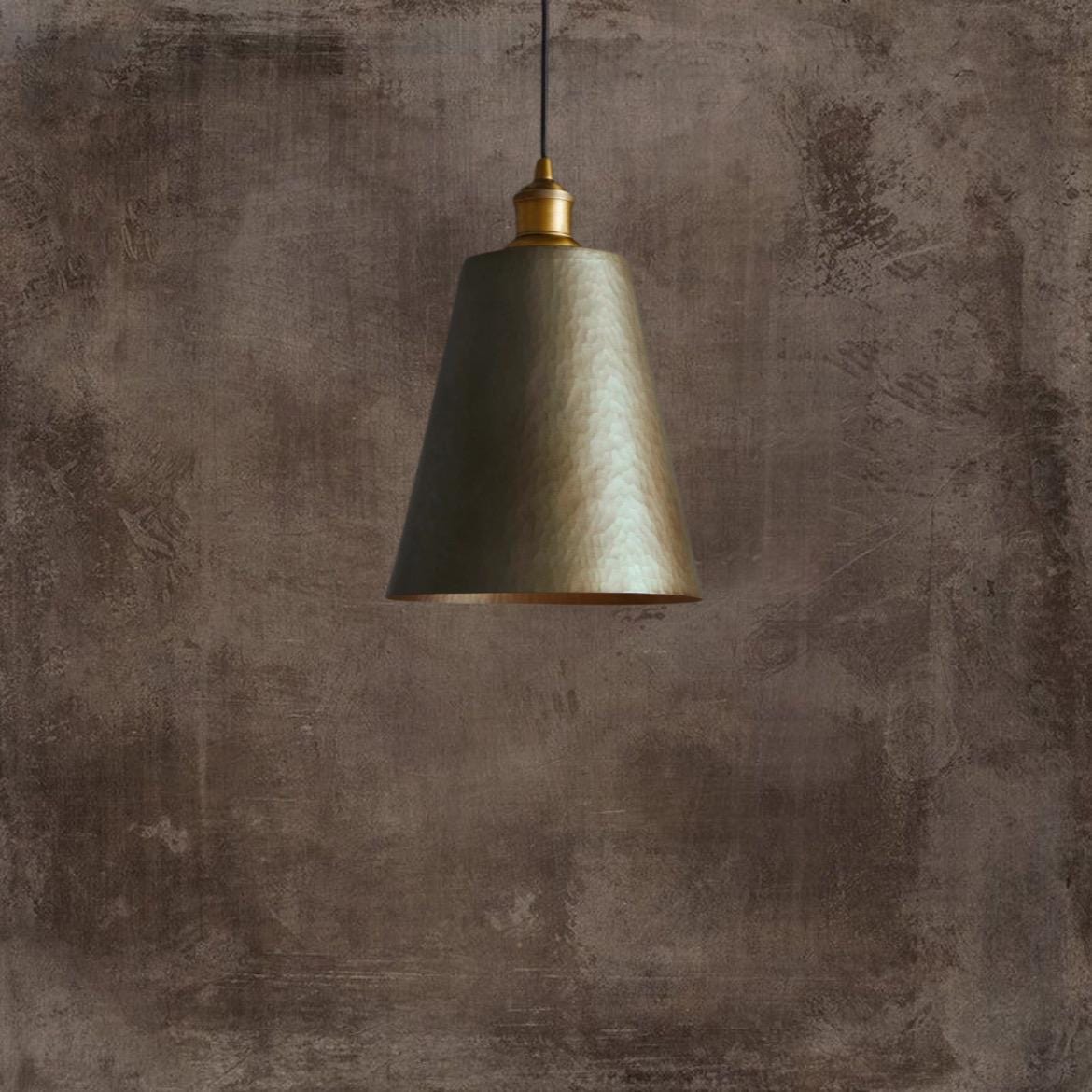 Handmade Hammered Brass Cone Pendant Light - 16 Inch
