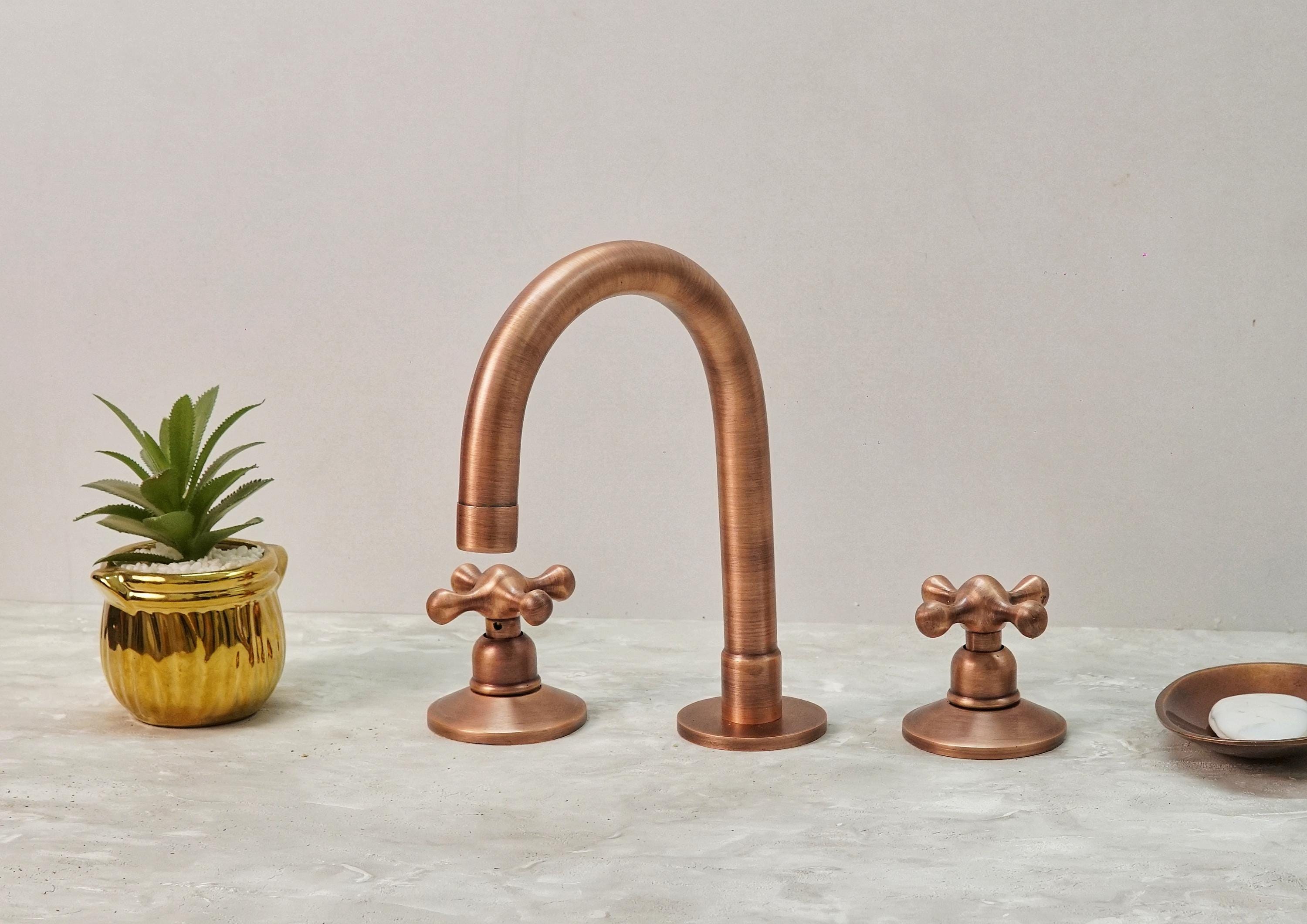 Copper Bathroom Faucet: Solid Brass 3-Hole Vanity Sink