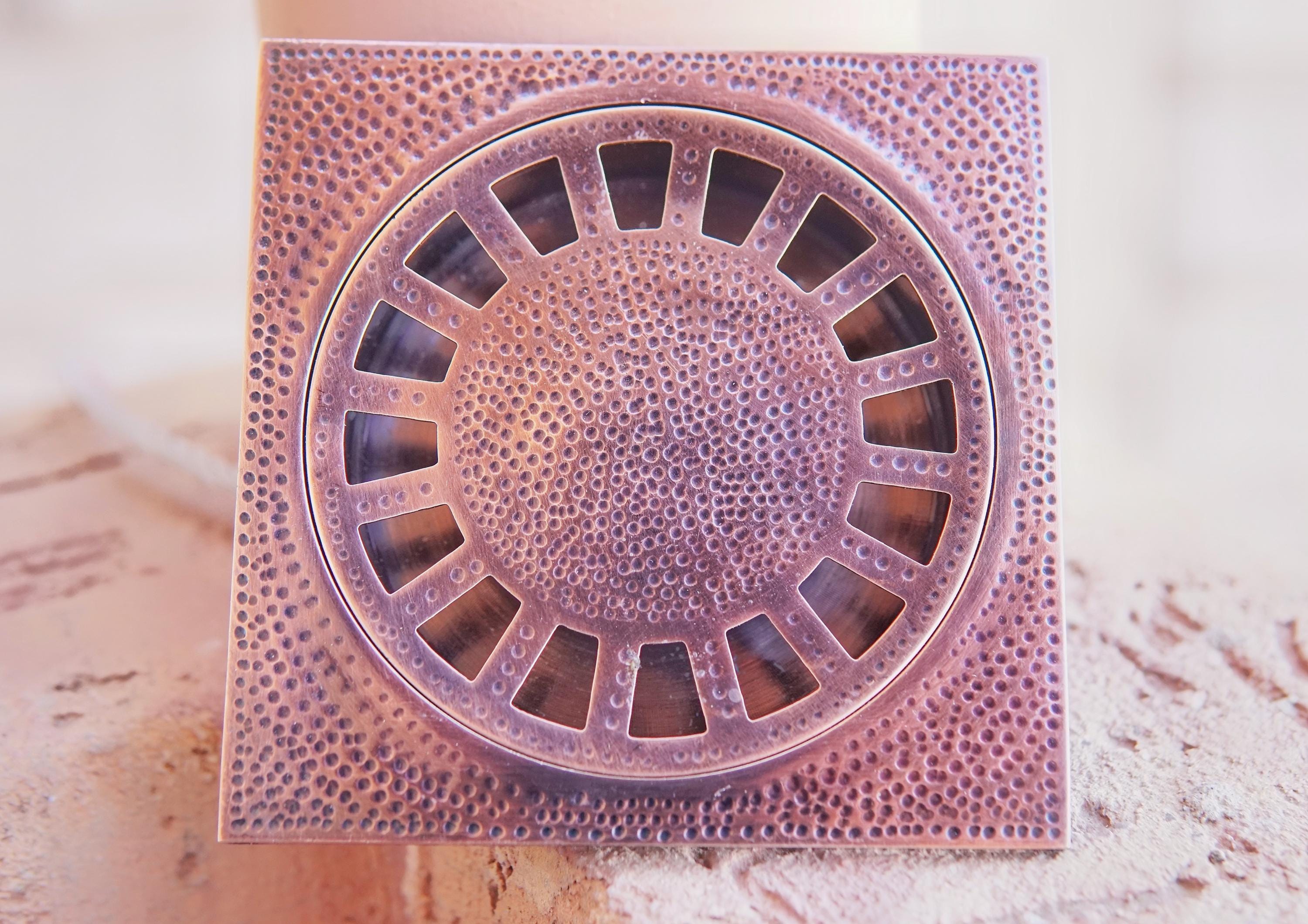 Hammered Copper Square Floor Drain: Solid Brass Shower Drain