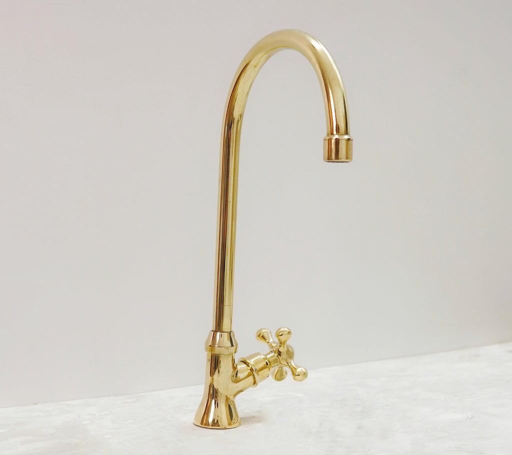 Handmade Unlacquered Brass Faucet: Vintage Deck Mount Cold Water Tap