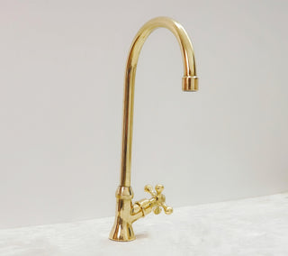Handmade Unlacquered Brass Faucet: Vintage Deck Mount Cold Water Tap