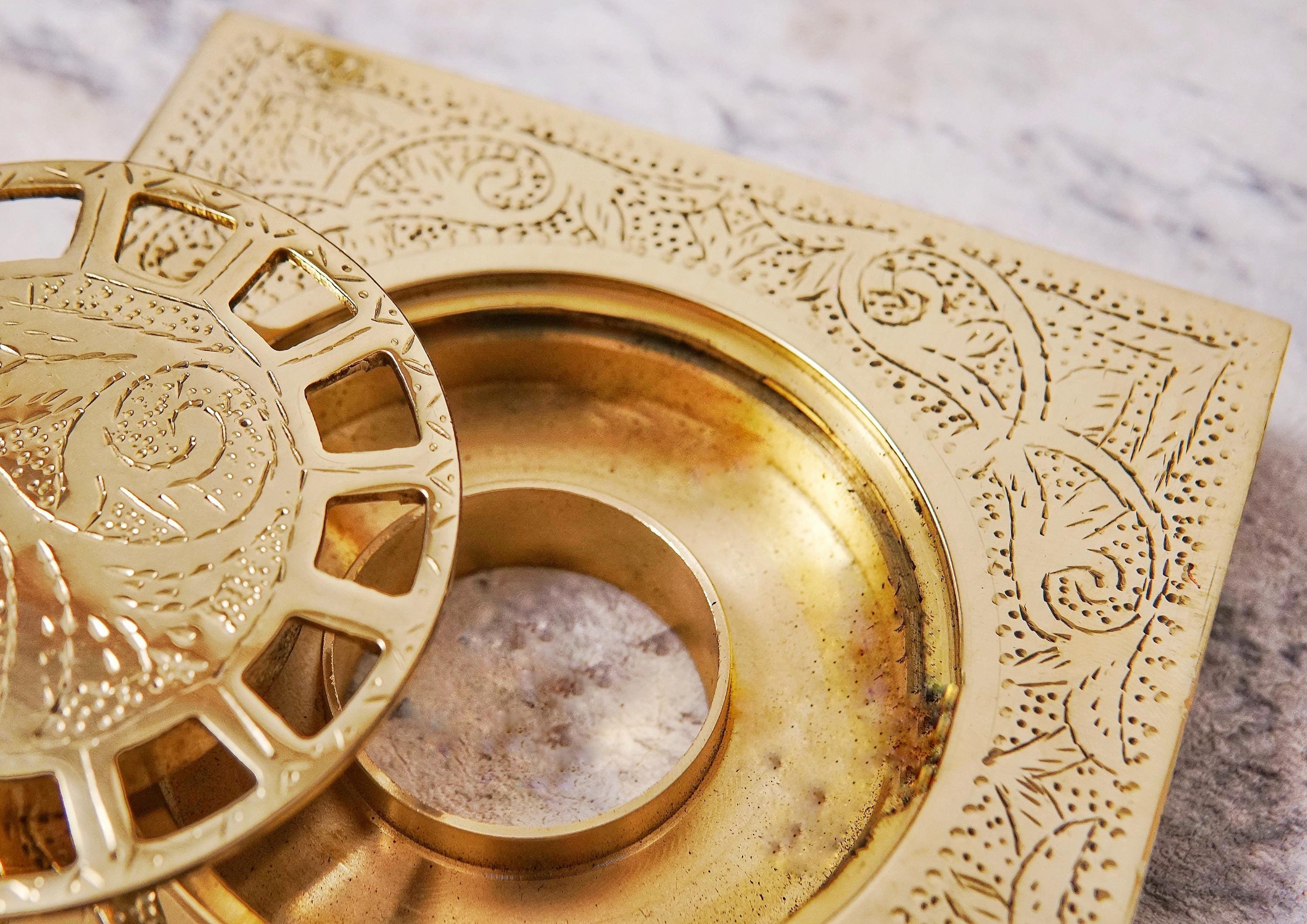 Engraved Brass Square Shower Drain, Floral Motif