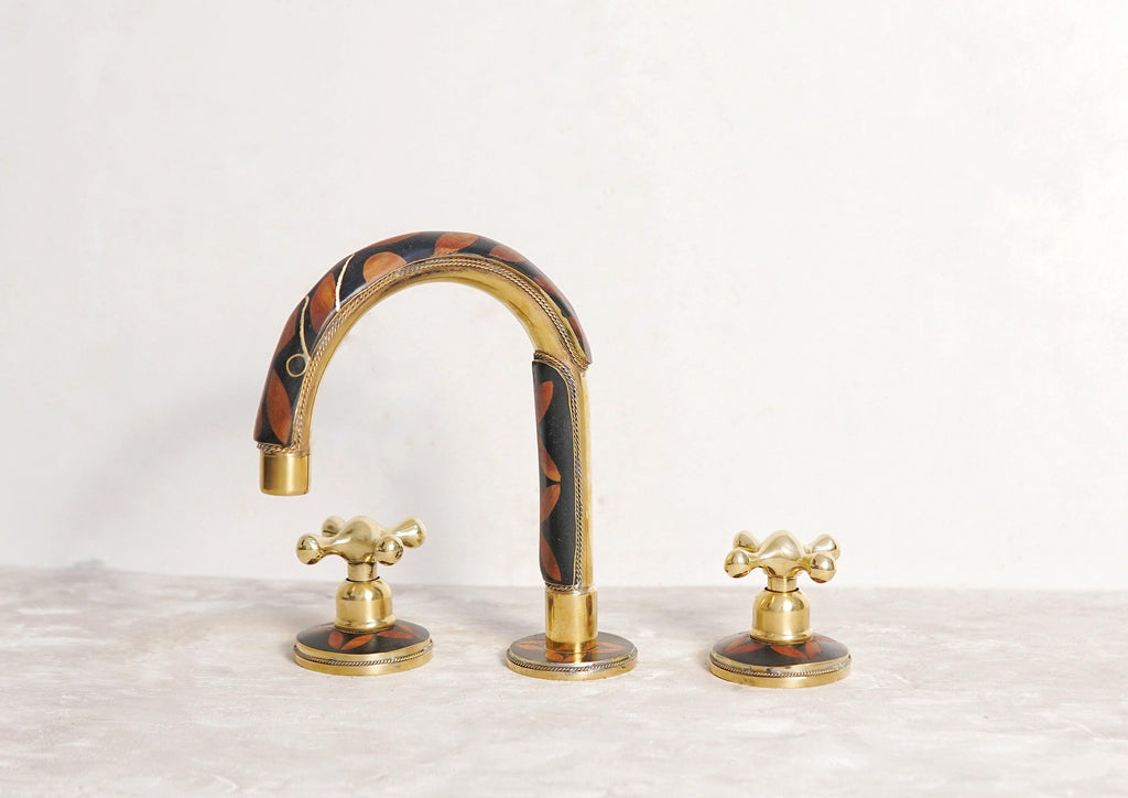 Unlacquered Brass Resin Bathroom Faucet: Resin Vanity, 3-Hole Deck Mount