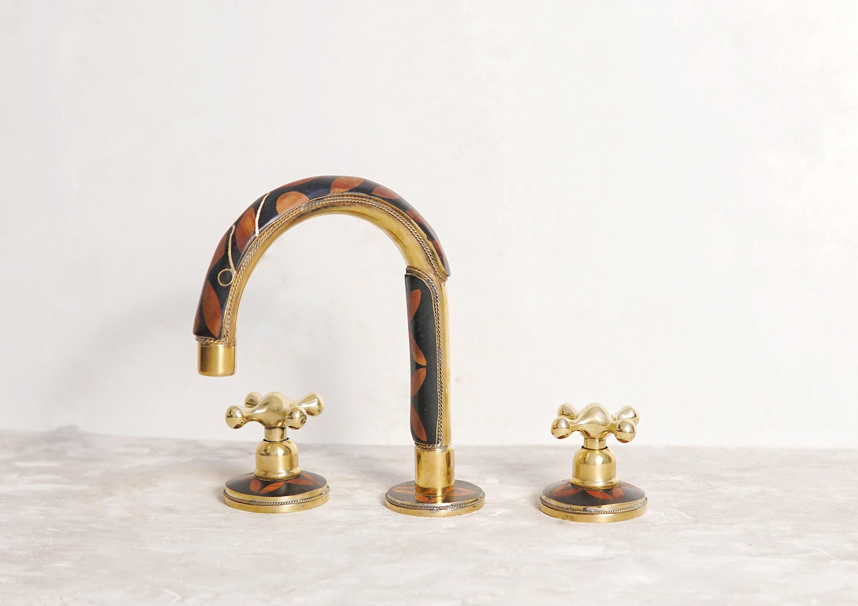 Unlacquered Brass Resin Bathroom Faucet: Resin Vanity, 3-Hole Deck Mount
