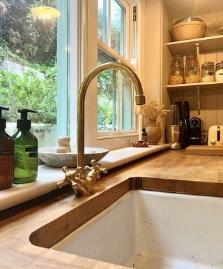 Unlacquered Brass Basin Faucet, Vintage Double Handle Tap, Single Hole Design For Bathroom
