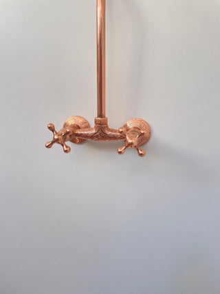 Unlacquered Copper Outdoor Shower: Solid Brass Rainfall Showerhead