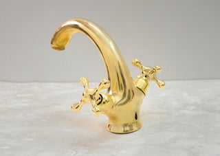 Unlacquered Brass Bathroom Faucet, Single Hole, Deck Mount, double handle faucet