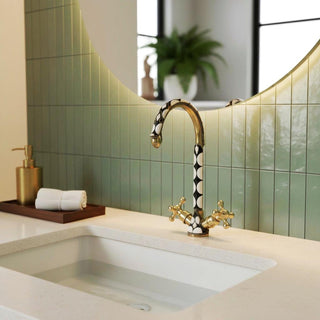 Handcrafted Brass & Resin Faucet: Geometric Inlay Gooseneck Design