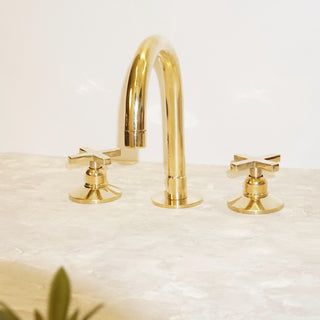 Unlacquered Solid Brass Bathroom Faucet, 3-Hole Deck Mount, Vintage Style