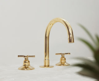 Unlacquered Solid Brass Bathroom Faucet, 3-Hole Deck Mount, Vintage Style