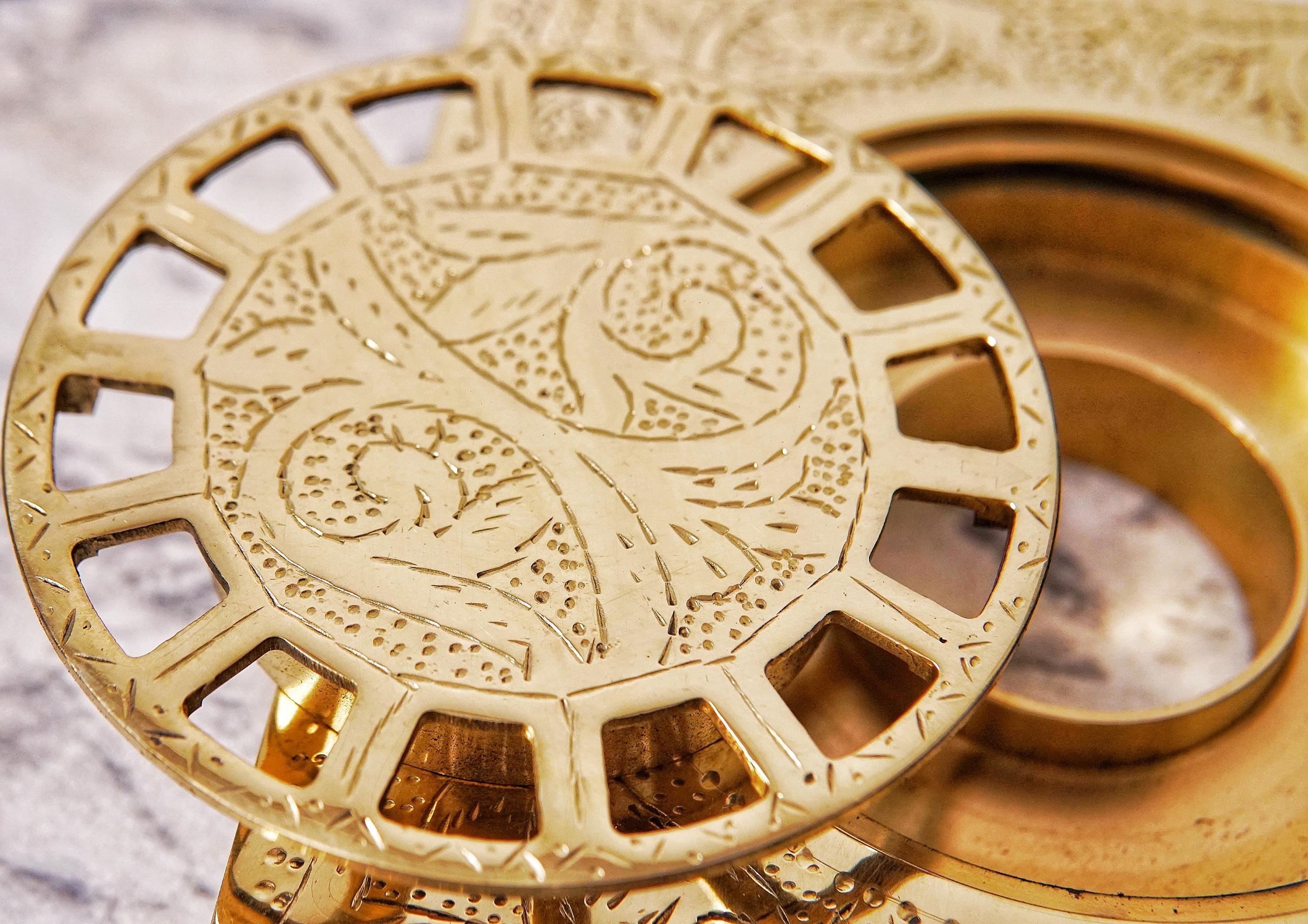 Engraved Brass Square Shower Drain, Floral Motif