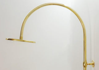 Unlacquered Brass Rainfall Shower System, Exposed Pipe