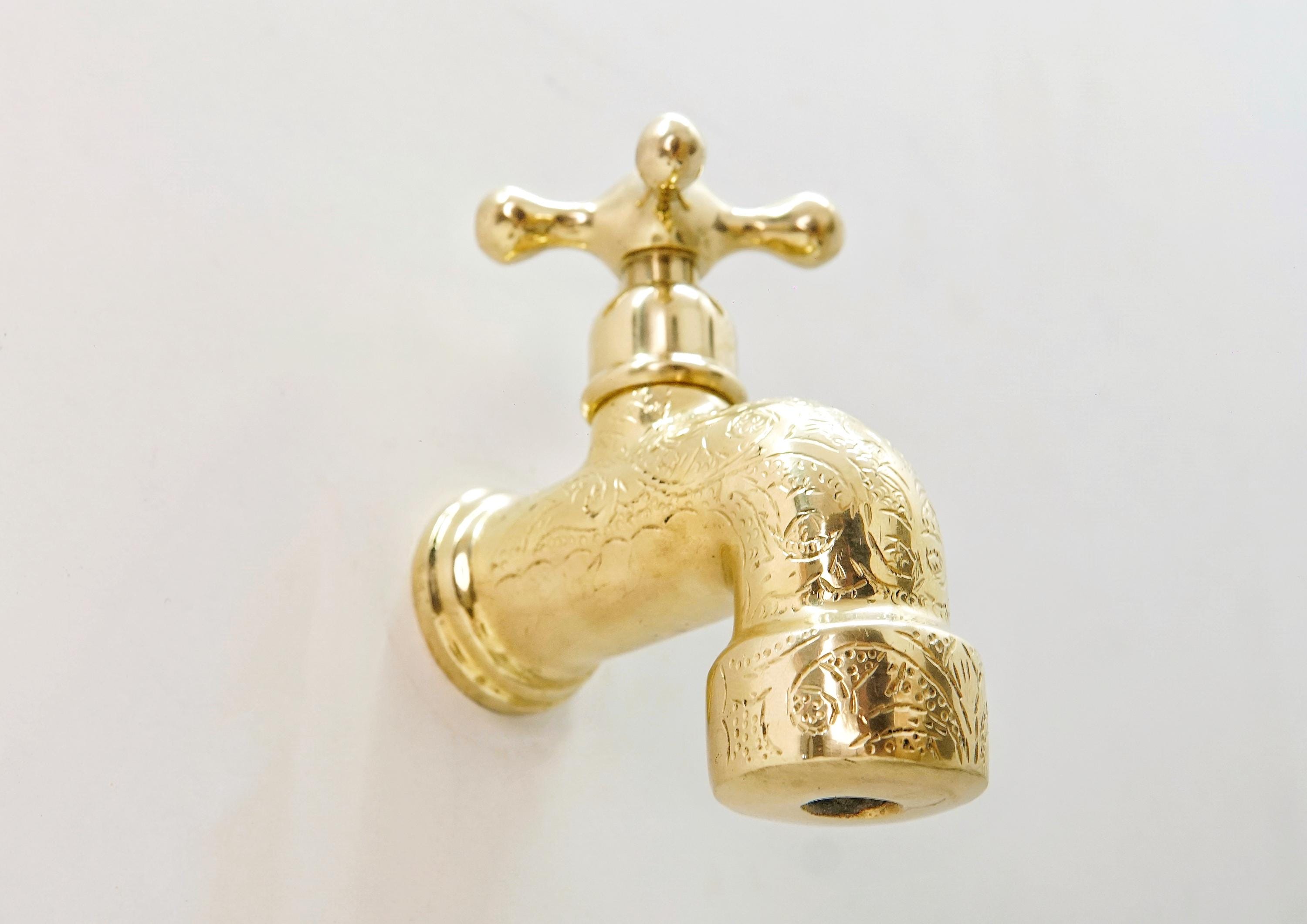 Engraved Unlacquered Brass Faucet: Moroccan Single-Hole Tap