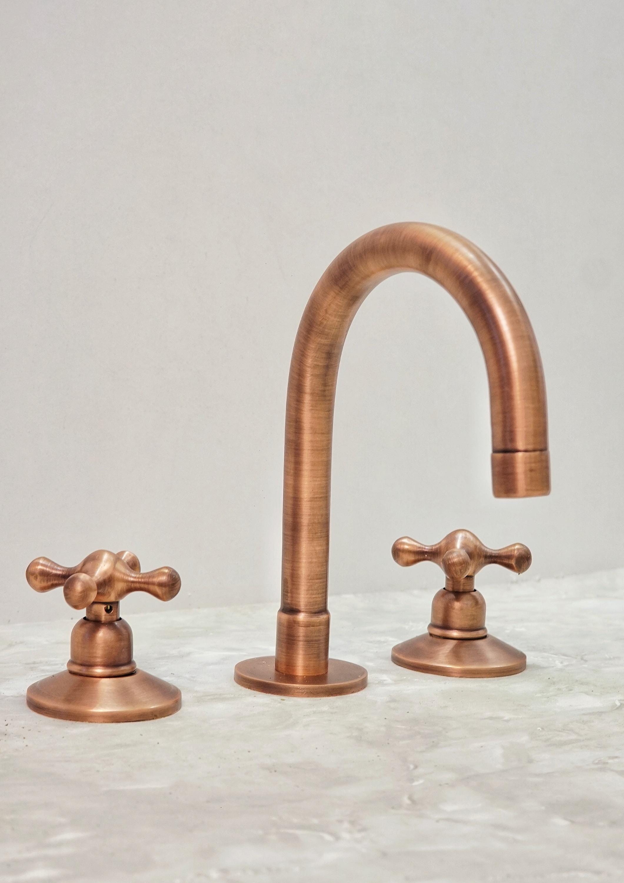 Copper Bathroom Faucet: Solid Brass 3-Hole Vanity Sink