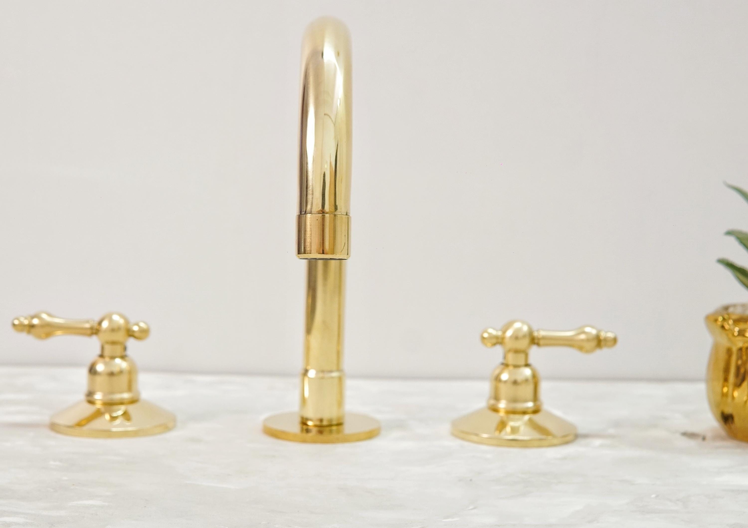 Solid Brass Bathroom Faucet, 3-Hole Deck Mount, Vintage Style