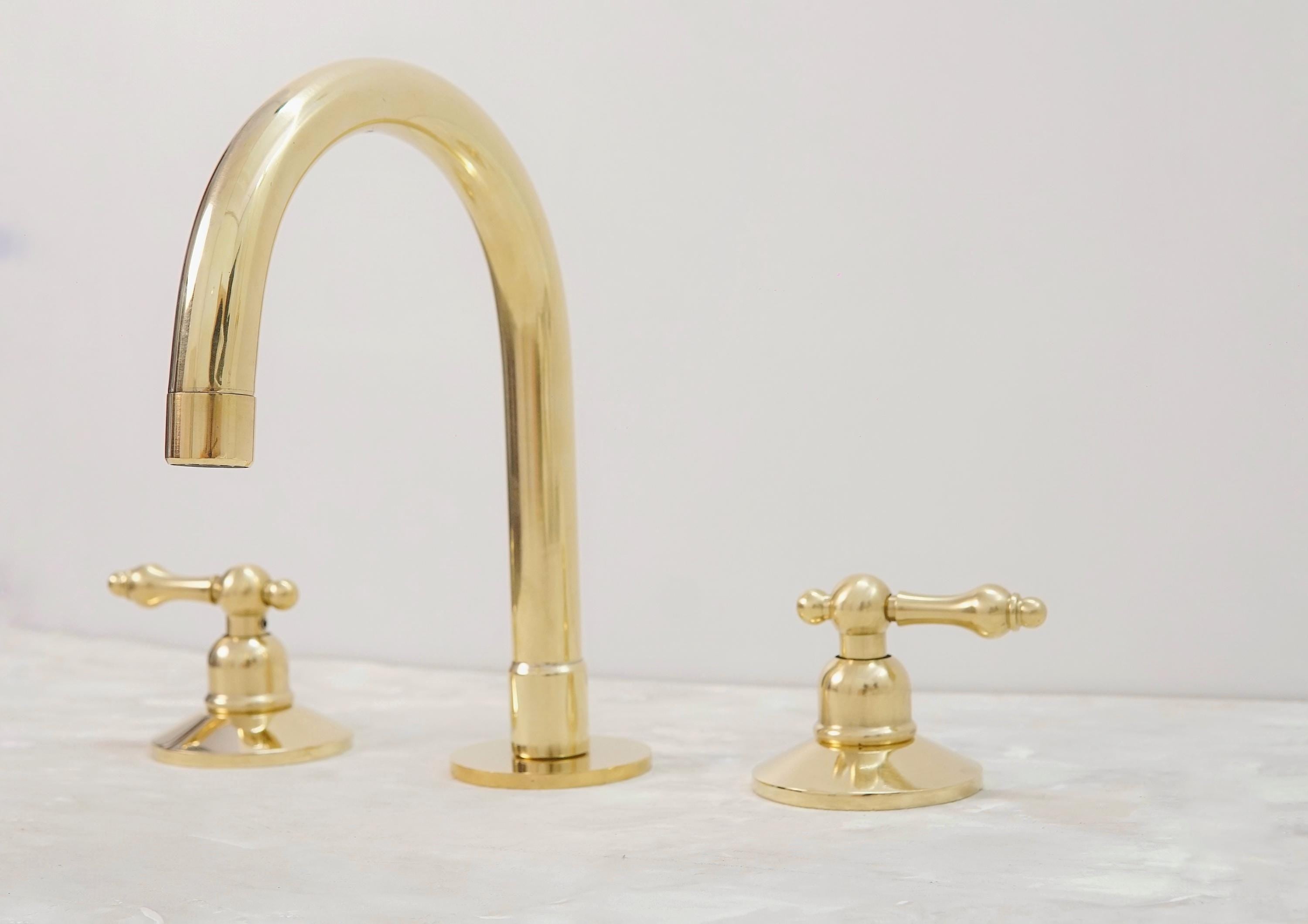 Solid Brass Bathroom Faucet, 3-Hole Deck Mount, Vintage Style
