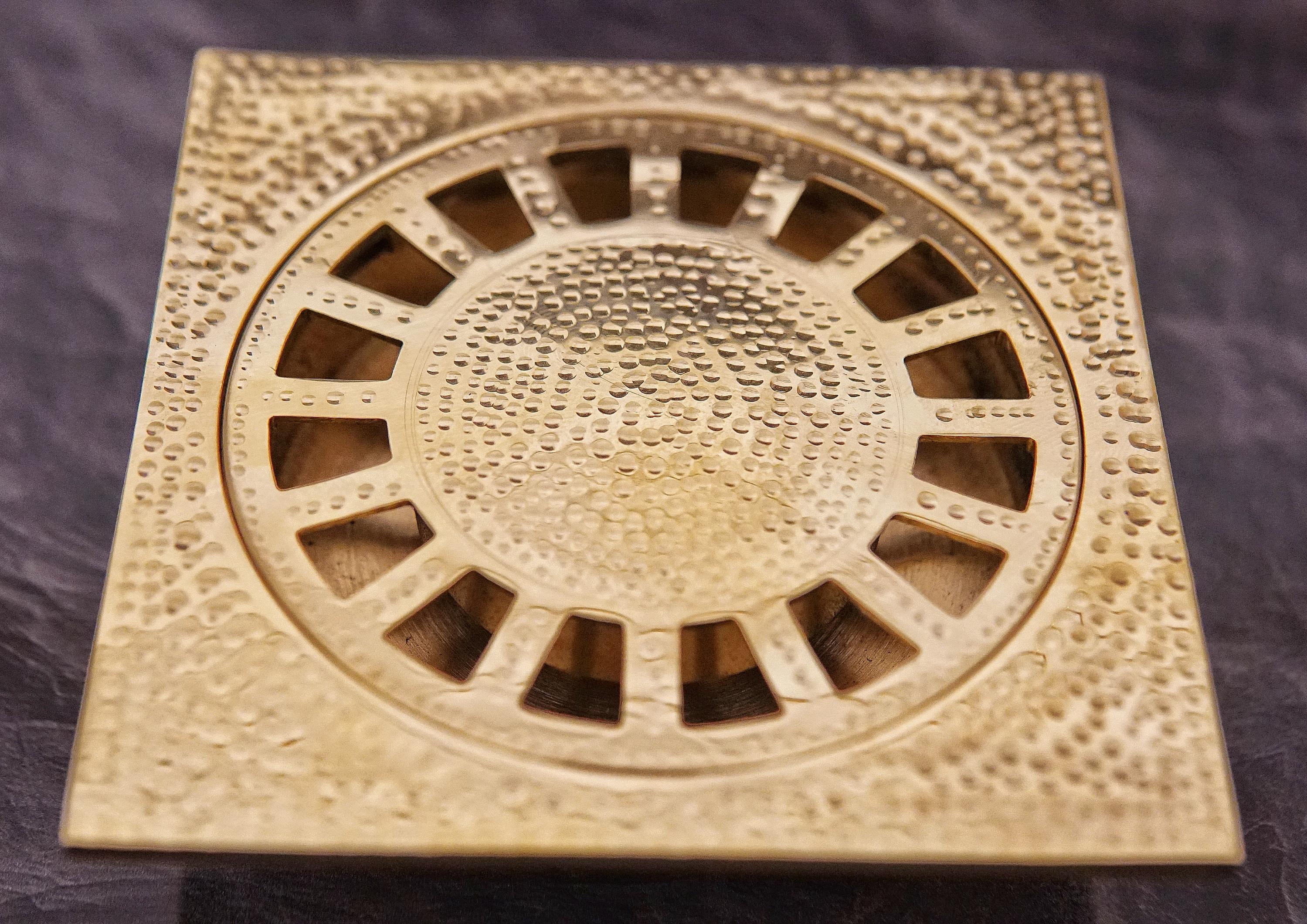 Unlacquered Brass Hammered Square Shower Floor Drain: Solid Brass