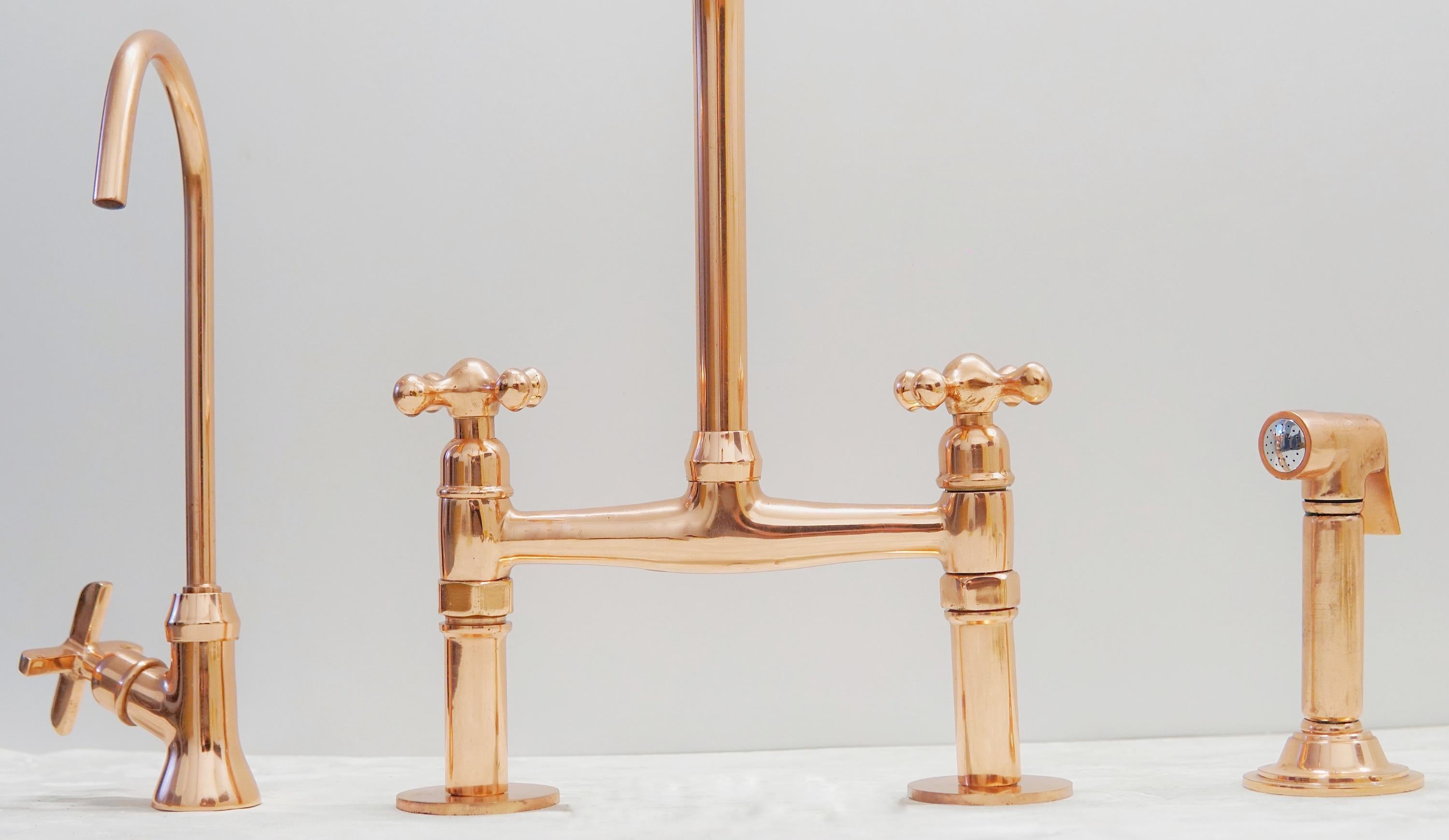 Copper Bridge Kitchen Sink Faucet with Side Sprayer and Drinking Water Tap