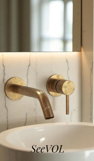 Unlacquered Brass Wall Mount Faucet, Single Handle Mixer, Vintage Solid Brass
