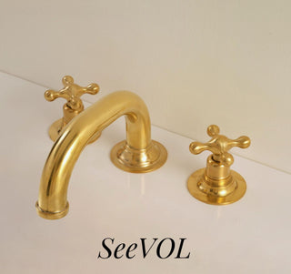 Unlacquered Brass Bathroom Faucet: Deck Mounted 3-Hole Sink