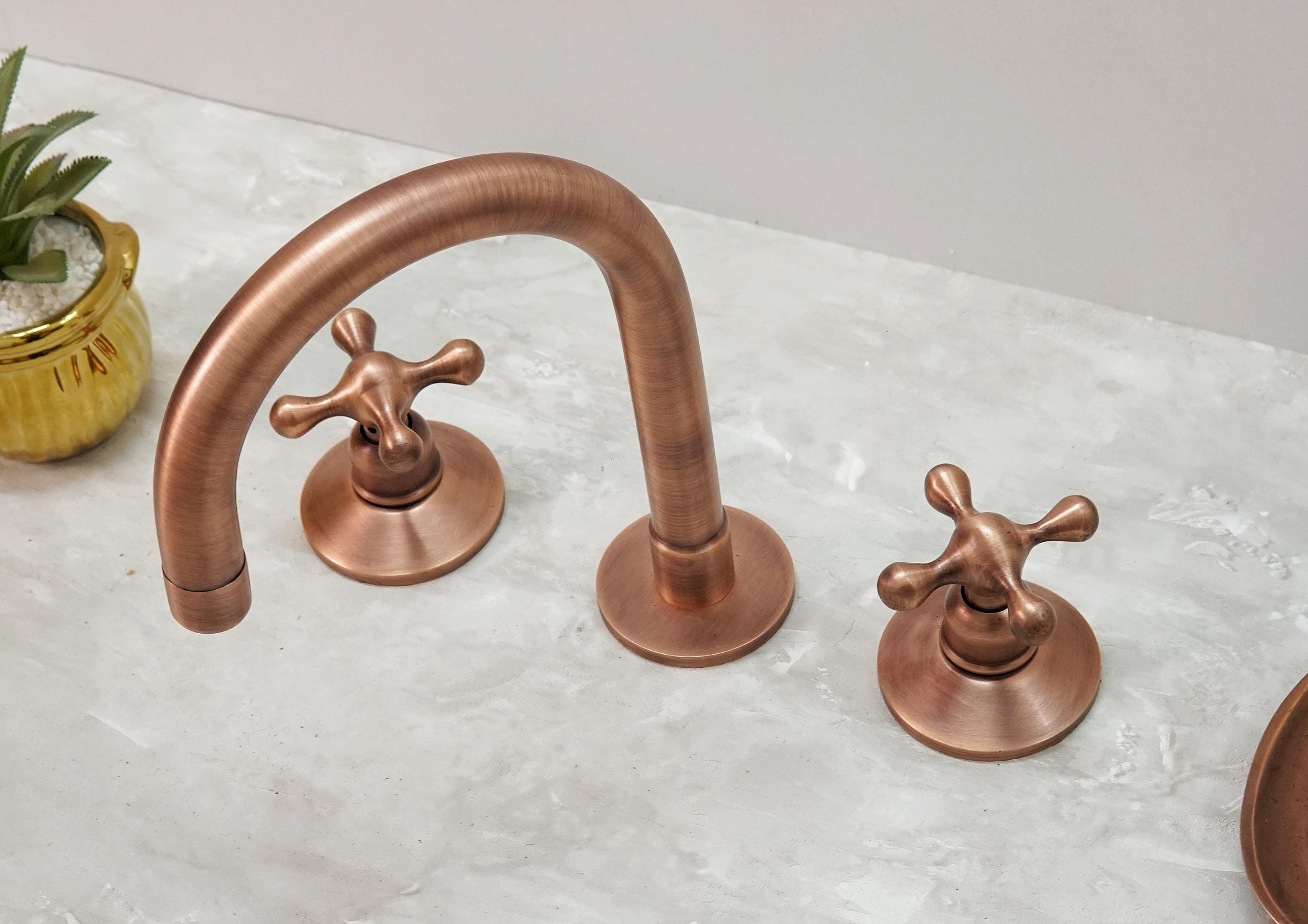Copper Bathroom Faucet: Solid Brass 3-Hole Vanity Sink