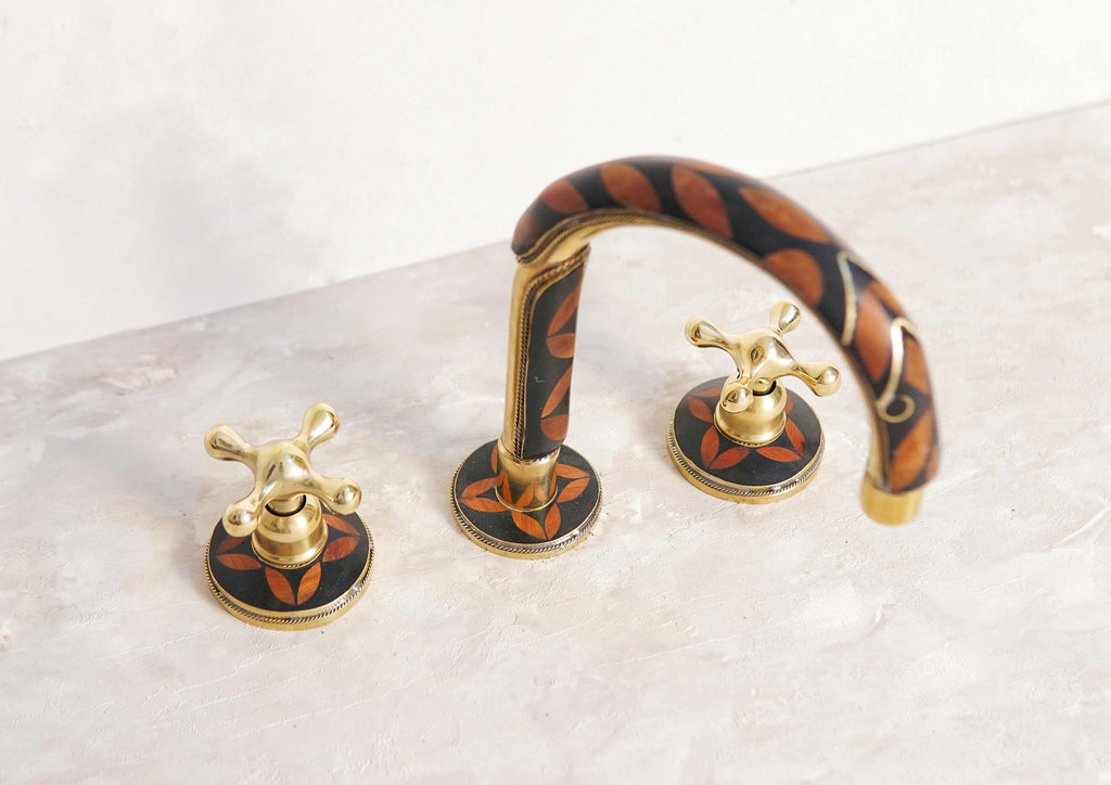 Unlacquered Brass Resin Bathroom Faucet: Resin Vanity, 3-Hole Deck Mount