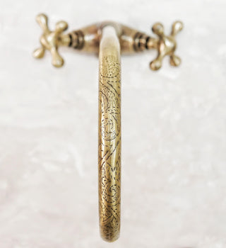 Handcrafted Engraved Brass Faucet: Antique Double Handle Design