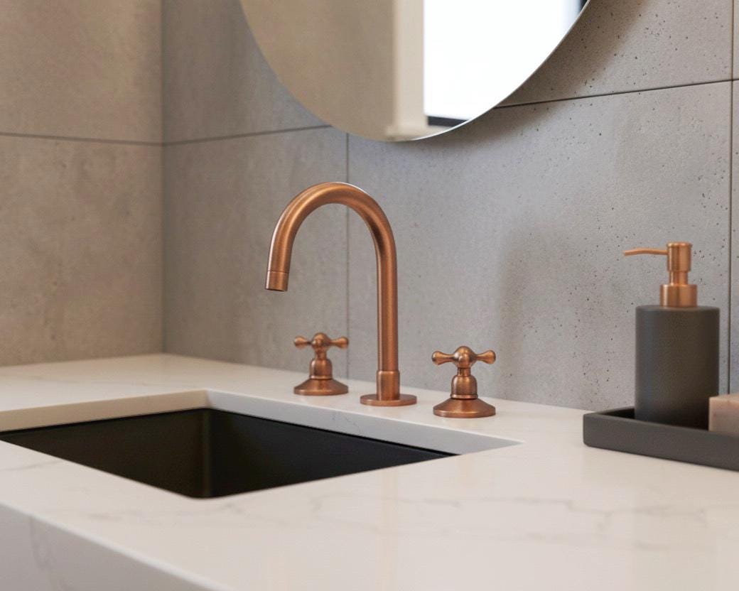 Copper Bathroom Faucet: Solid Brass 3-Hole Vanity Sink